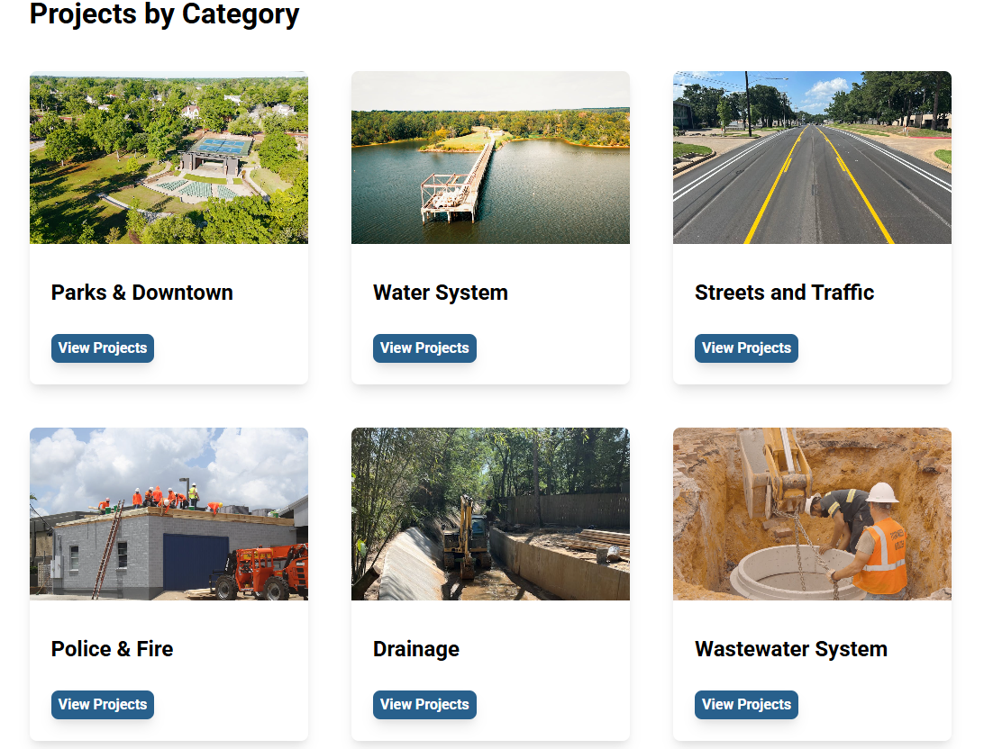 Screenshot of Projects by Category section of the MyTylerTexas.com website