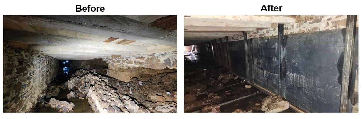 Before and After of the stormwater channel under Elm Street