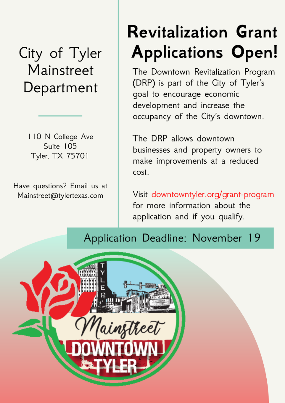 The Downtown Revitalization Grant is now accepting applications